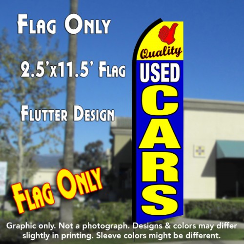 QUALITY USED CARS (Yellow/Blue) Flutter Polyknit Feather Flag (11.5 x 2.5 feet)