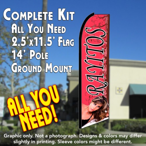 RAYITOS Flutter Feather Banner Flag Kit (Flag, Pole, & Ground Mt)