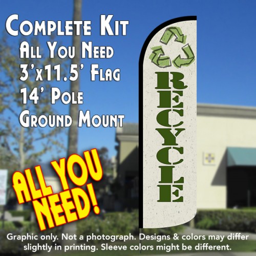 Recycle Windless Feather Banner Flag Kit (Flag, Pole, & Ground Mt)