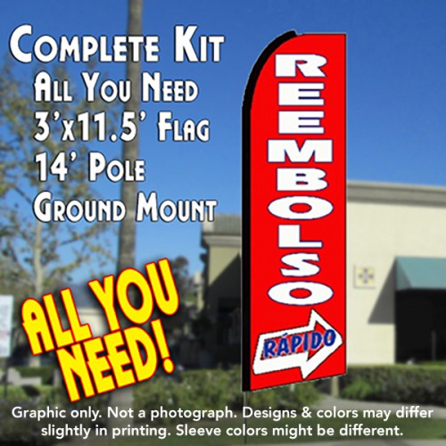 REEMBOLSO RAPIDO (Red) Flutter Feather Banner Flag Kit (Flag, Pole, & Ground Mt)