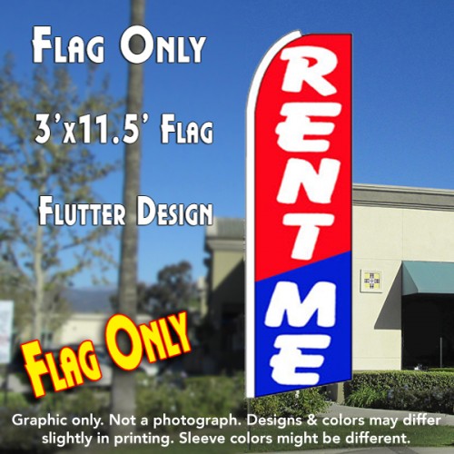 RENT ME (Red/Blue) Flutter Feather Banner Flag (11.5 x 3 Feet)