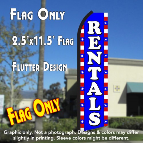 RENTALS (Blue/White/Stars) Flutter Polyknit Feather Flag (11.5 x 2.5 feet)