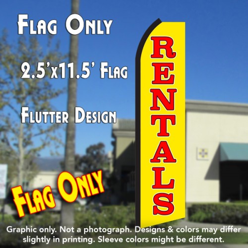 RENTALS (Yellow/Red) Flutter Polyknit Feather Flag (11.5 x 2.5 feet)