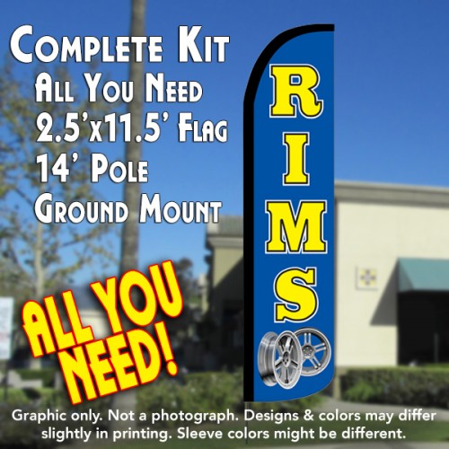 RIMS (Blue/Yellow) Windless Feather Banner Flag Kit (Flag, Pole, & Ground Mt)