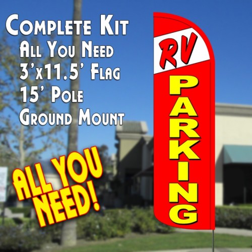 RV PARKING Windless Feather Banner Flag Kit (Flag, Pole, & Ground Mt)