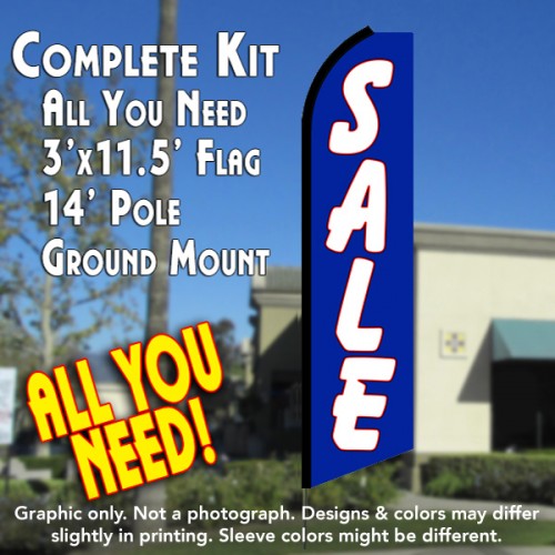 SALE (Blue) Flutter Feather Banner Flag Kit (Flag, Pole, & Ground Mt)