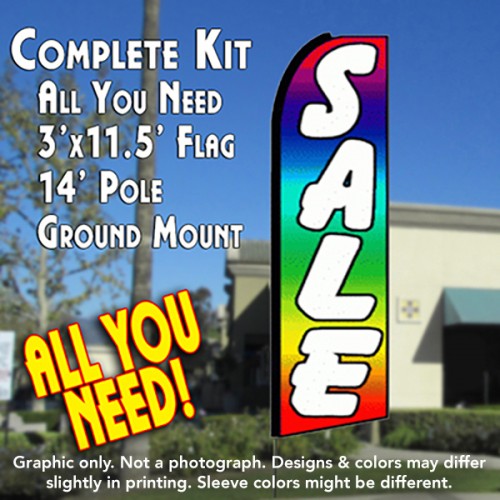 SALE (Multi-colored) Flutter Feather Banner Flag Kit (Flag, Pole, & Ground Mt)
