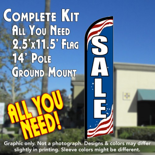 SALE (Patriotic) Windless Feather Banner Flag Kit (Flag, Pole, & Ground Mt)
