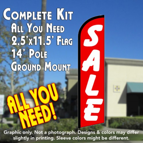 Sale (Red/White) Windless Feather Banner Flag Kit (Flag, Pole, & Ground Mt)