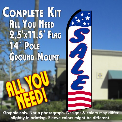 SALE (Stars & Stripes) Flutter Feather Banner Flag Kit (Flag, Pole, & Ground Mt)