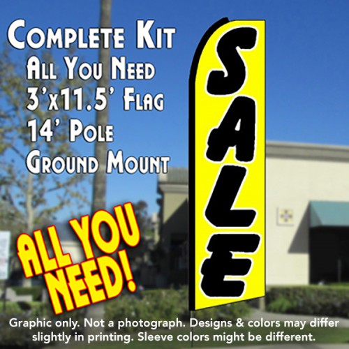 Sale (Yellow/Black) Windless Feather Banner Flag Kit (Flag, Pole, & Ground Mt)