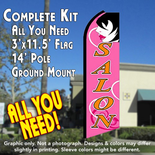 SALON (Pink) Flutter Feather Banner Flag Kit (Flag, Pole, & Ground Mt)