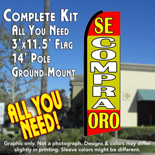 SE COMPRA ORO (Red/Gold) Flutter Feather Banner Flag Kit (Flag, Pole, & Ground Mt)