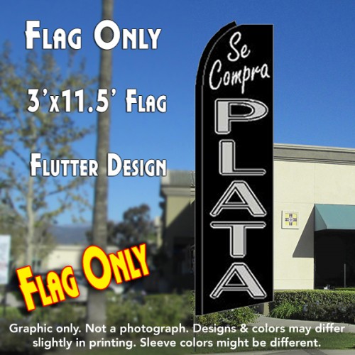 SE COMPRA PLATA (Black) Flutter Feather Banner Flag (11.5 x 3 Feet)