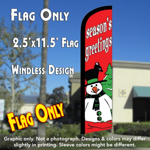 SEASON'S GREETINGS (Snowman) Windless Feather Banner Flag (2.5 x 11.5 Feet)