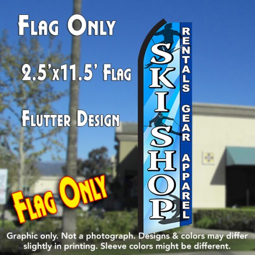 SKI SHOP Rentals Gear Apparel (Blue/White) Flutter Polyknit Feather Flag (11.5 x 2.5 feet)