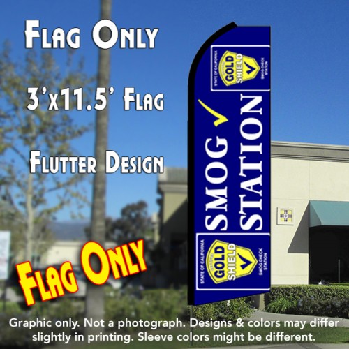 SMOG STATION (Gold Shield) Flutter Feather Banner Flag (11.5 x 3 Feet)
