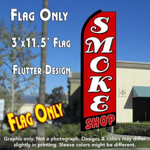 SMOKE SHOP (Red/Black) Flutter Feather Banner Flag (11.5 x 3 Feet)
