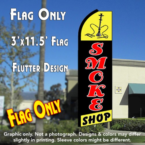 SMOKE SHOP (Yellow/Black) Flutter Feather Banner Flag (11.5 x 3 Feet)