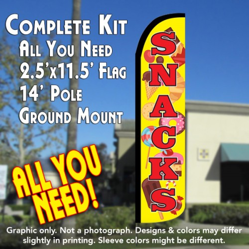 SNACKS Windless Feather Banner Flag Kit (Flag, Pole, & Ground Mt)