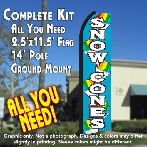 SNOW CONES (Blue/White) Flutter Feather Banner Flag Kit (Flag, Pole, & Ground Mt)