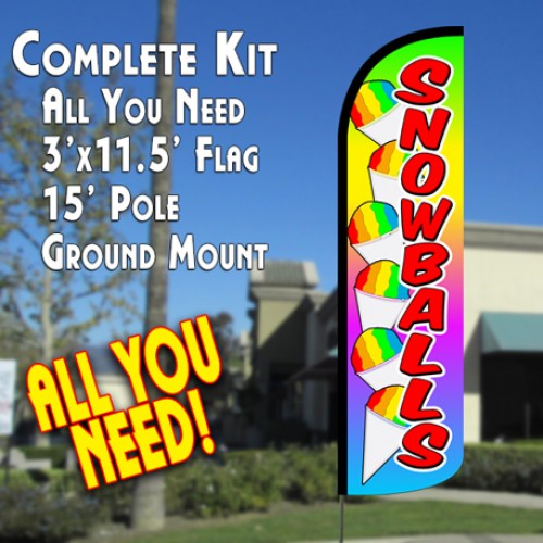 Snowballs Windless Feather Banner Flag Kit (Flag, Pole, & Ground Mt)