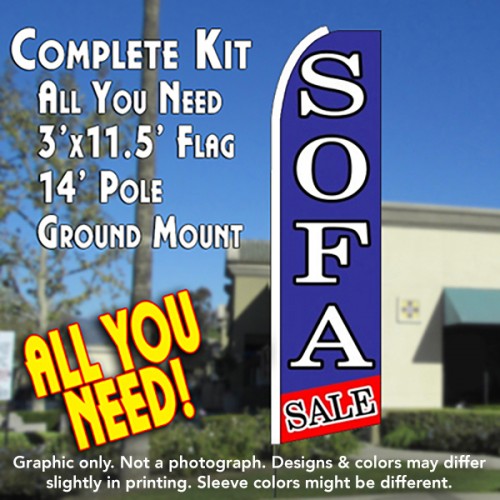 SOFA SALE (Blue/Red) Flutter Feather Banner Flag Kit (Flag, Pole, & Ground Mt)