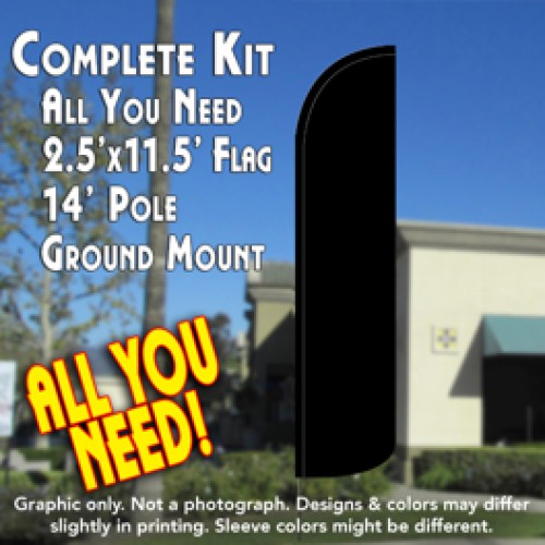 SOLID BLACK Windless Feather Banner Flag Kit (Flag, Pole, & Ground Mt)