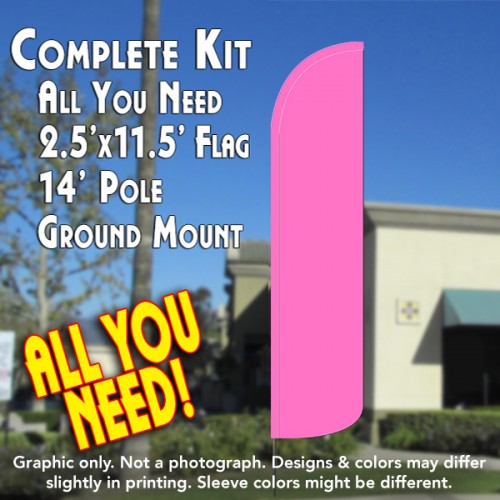 SOLID PINK Windless Feather Banner Flag Kit (Flag, Pole, & Ground Mt)