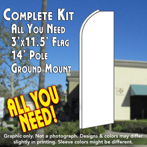 Solid WHITE Flutter Feather Banner Flag Kit (Flag, Pole, and Ground Mount)
