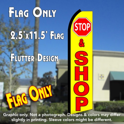 STOP & SHOP (Yellow/Red) Flutter Polyknit Feather Flag (11.5 x 2.5 feet)