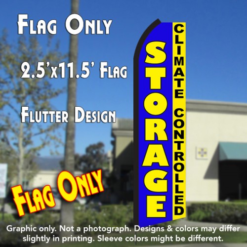 STORAGE Climate Controlled (Blue/Yellow) Flutter Polyknit Feather Flag (11.5 x 2.5 feet)