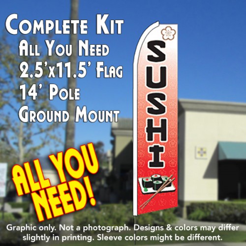SUSHI (Rolls) Flutter Feather Banner Flag Kit (Flag, Pole, & Ground Mt)