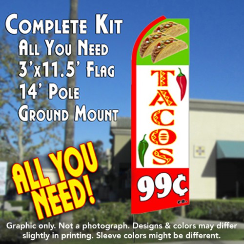 TACOS 99¢ Flutter Feather Banner Flag Kit (Flag, Pole, & Ground Mt)
