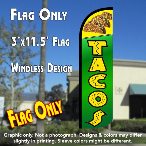 Tacos (Green) Windless Polyknit Feather Flag (3 x 11.5 feet)