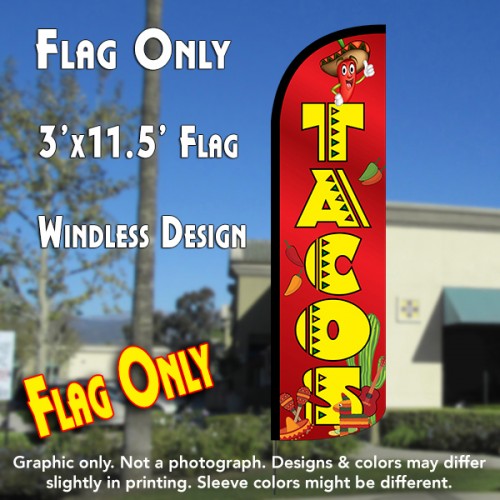 Tacos (Red) Windless Polyknit Feather Flag (3 x 11.5 feet)