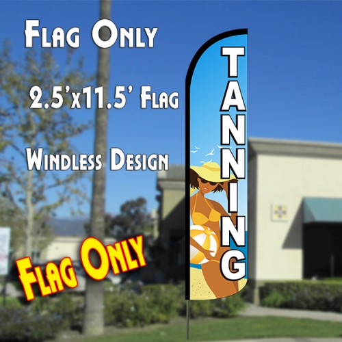 TANNING (Blue/White) Windless Polyknit Feather Flag (2.5 x 11.5 feet)