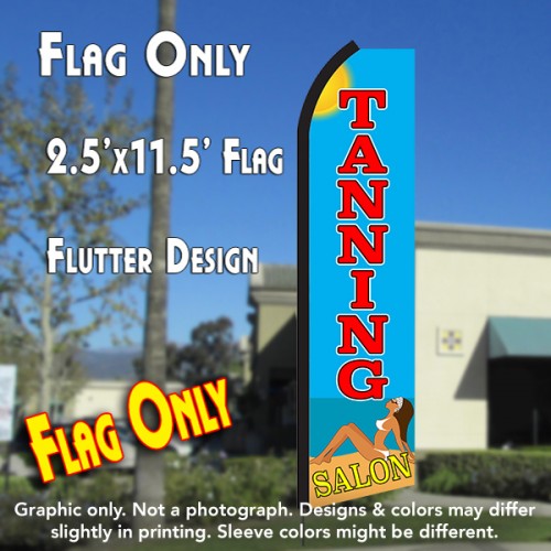 TANNING SALON (Blue/Red) Flutter Polyknit Feather Flag (11.5 x 2.5 feet)