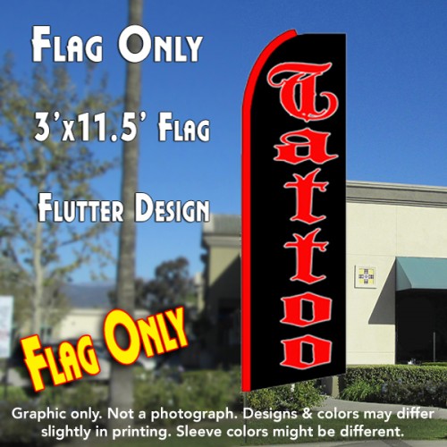 TATTOO (Black) Flutter Feather Banner Flag (11.5 x 3 Feet)