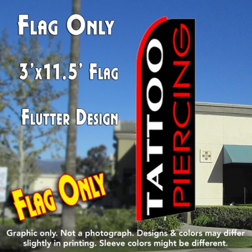 TATTOO/PIERCING (White/Red) Flutter Feather Banner Flag (11.5 x 3 Feet)