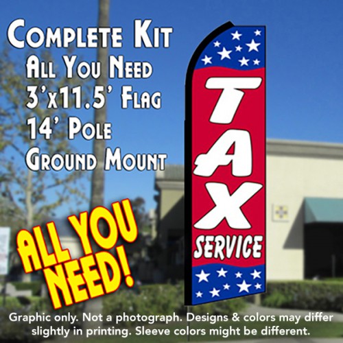 TAX SERVICE (Red/Stars) Flutter Feather Banner Flag Kit (Flag, Pole, & Ground Mt)