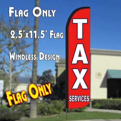 TAX SERVICES (Red) Windless Polyknit Feather Flag (2.5 x 11.5 feet)