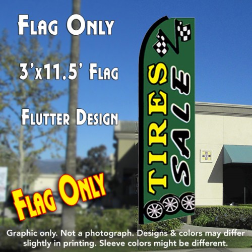 TIRES SALE (Green) Flutter Feather Banner Flag (11.5 x 3 Feet)