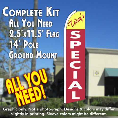 TODAY'S SPECIAL (Yellow/Red) Flutter Feather Banner Flag Kit (Flag, Pole, & Ground Mt)