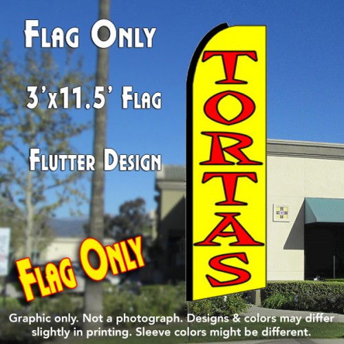 TORTAS (Yellow) Flutter Feather Banner Flag (11.5 x 3 Feet)