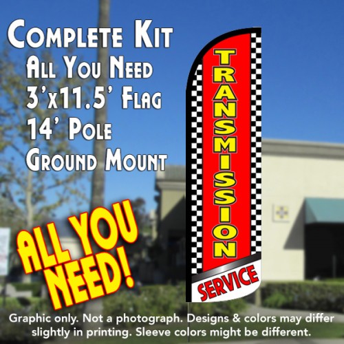 Transmission Service (Checkered) Windless Feather Banner Flag Kit (Flag, Pole, & Ground Mt)