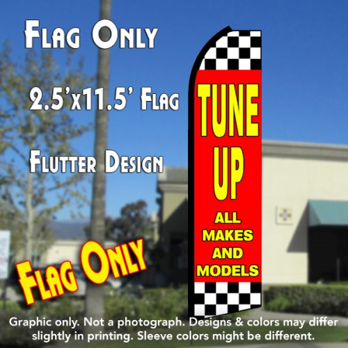 TUNE UPS ALL MAKES AND MODELS (Red/Checkered) Flutter Polyknit Feather Flag (11.5 x 2.5 feet)