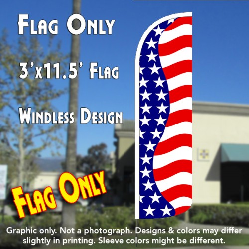 US Flag Pattern (Horizontal Waves) Windless Polyknit Feather Flag (3 x 11.5 feet)