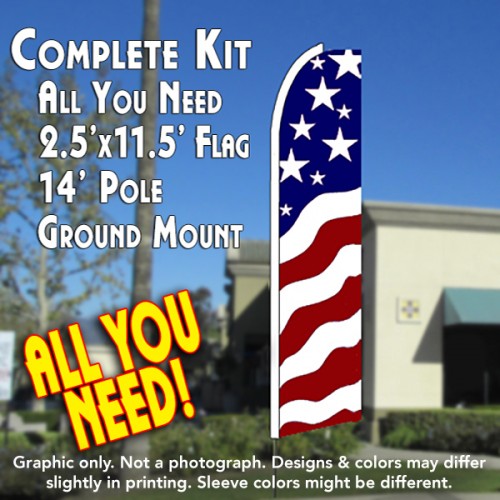 USA NEW GLORY Flutter Feather Banner Flag Kit (Flag, Pole, & Ground Mt)