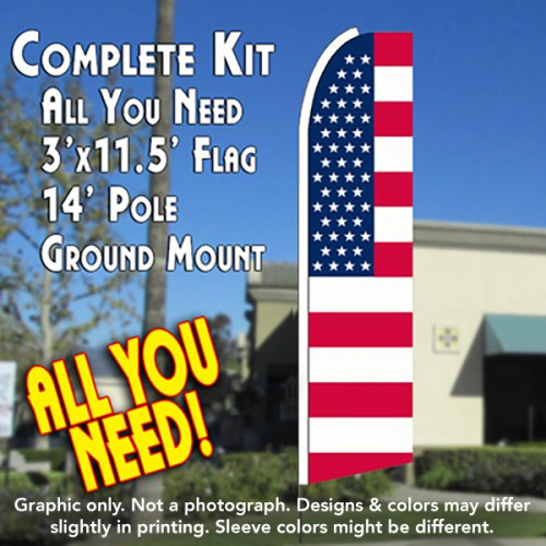 USA OLD GLORY (Flag Pattern) Flutter Feather Banner Flag Kit (Flag, Pole, & Ground Mt)